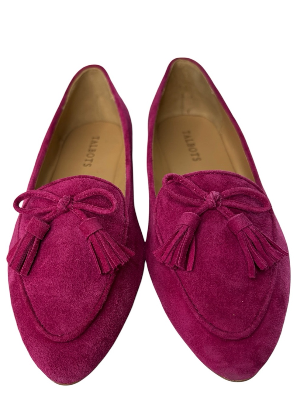 Talbots Loafers Tassel Pink Suede Bow Pointed Toe Ballet Flat Shoes Size 8 M NEW